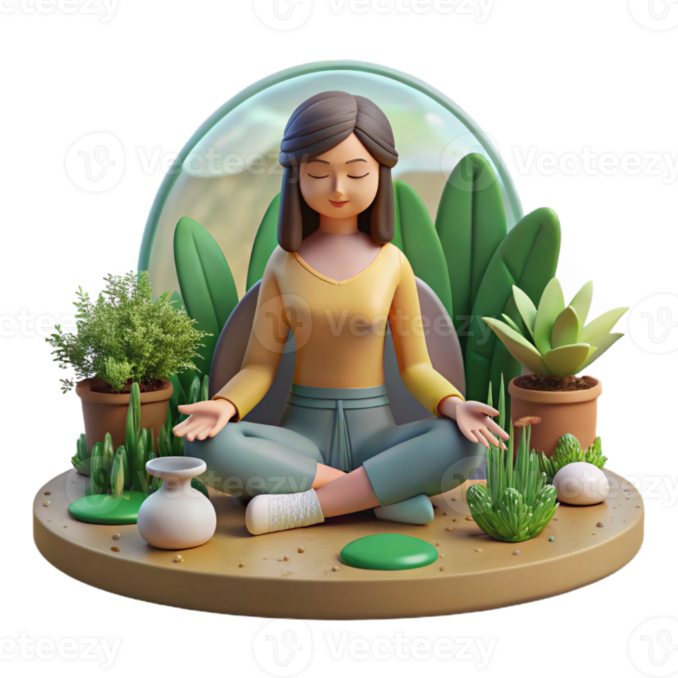 beautiful traditional Woman Practicing Mindfulness in Garden Cutout Transparent Background premium png