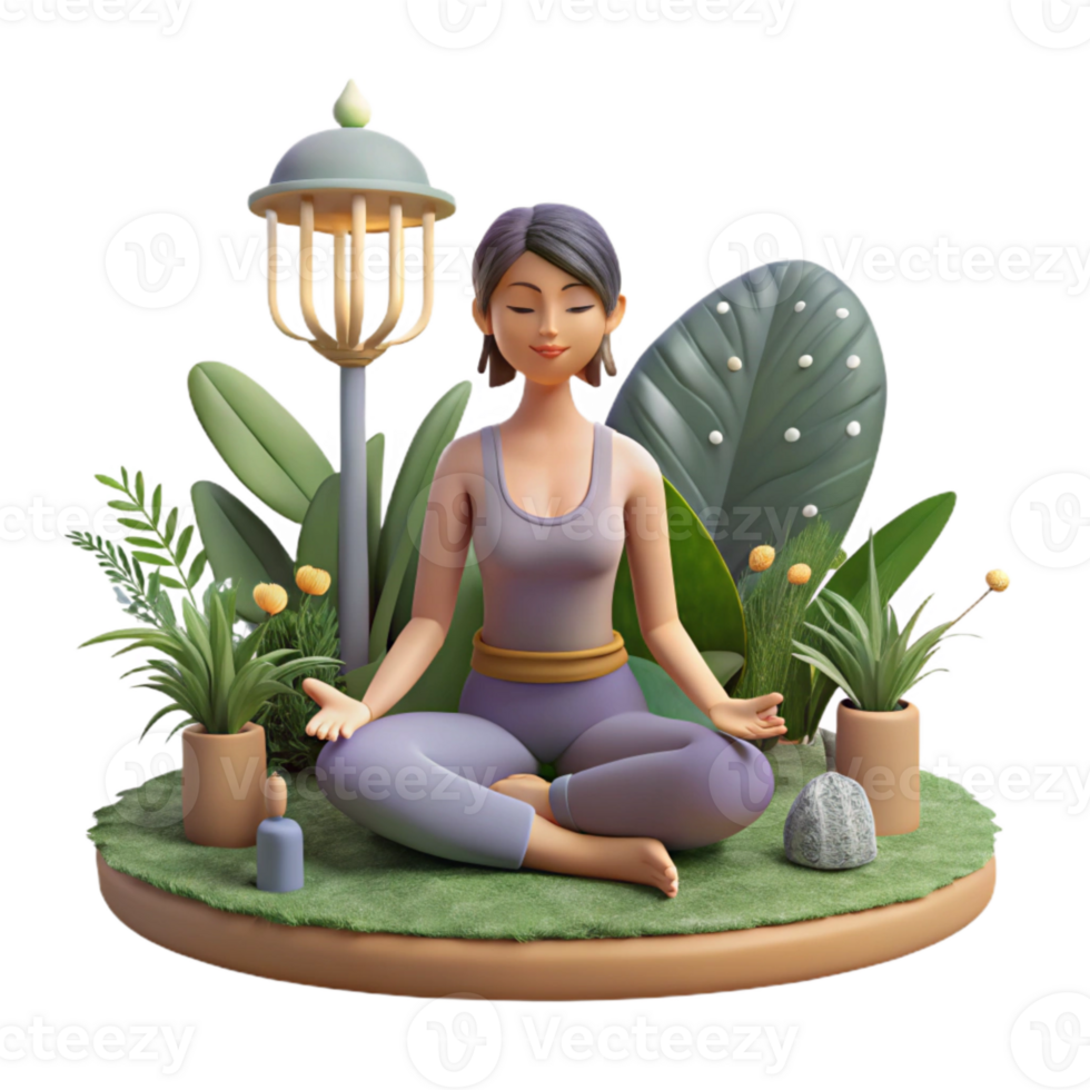 wonderful minimalist Woman Practicing Mindfulness in Garden Cutout Transparent Background genuine png