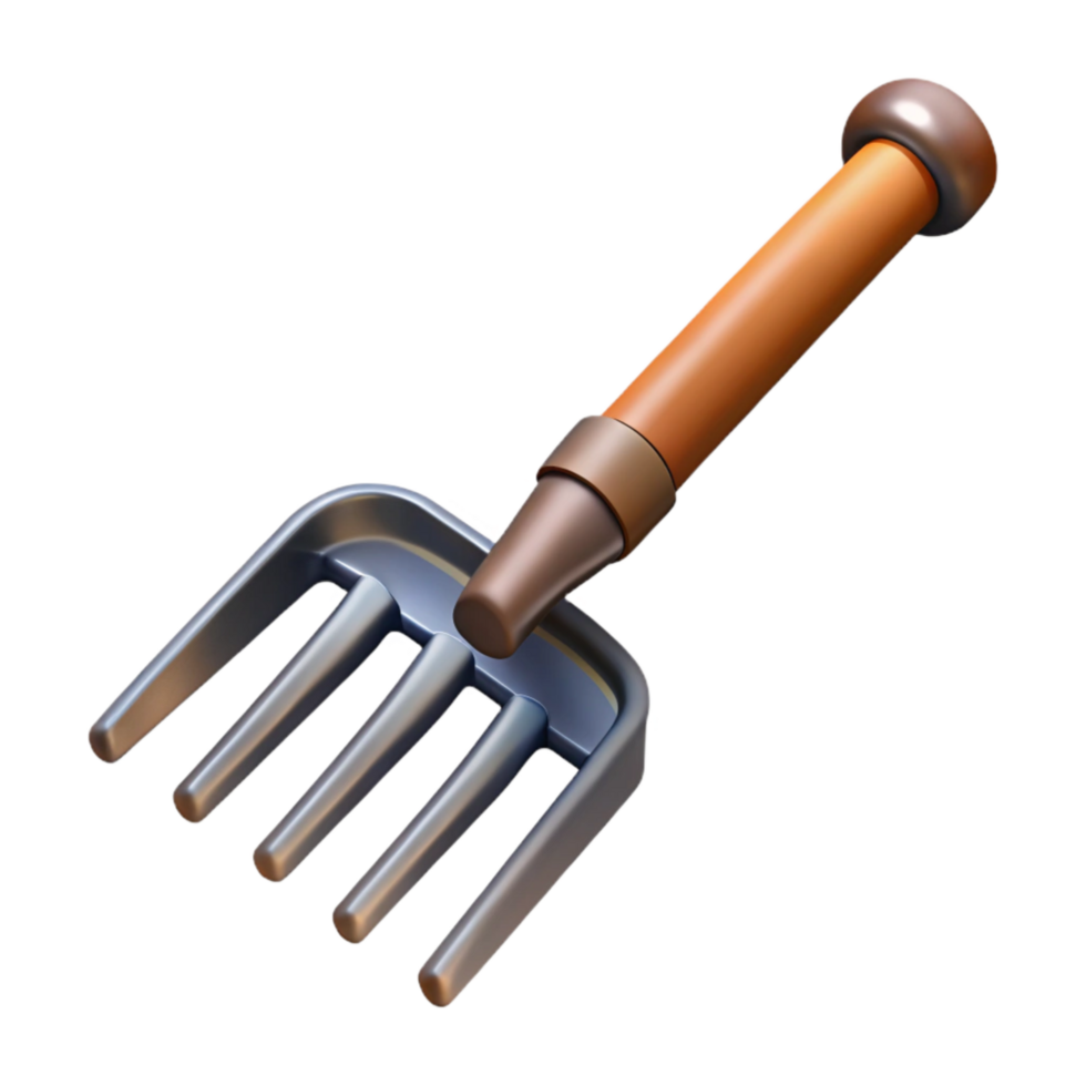 elegant rustic Garden Rake Metal Isolated Cutout with Wooden Handle authentic png