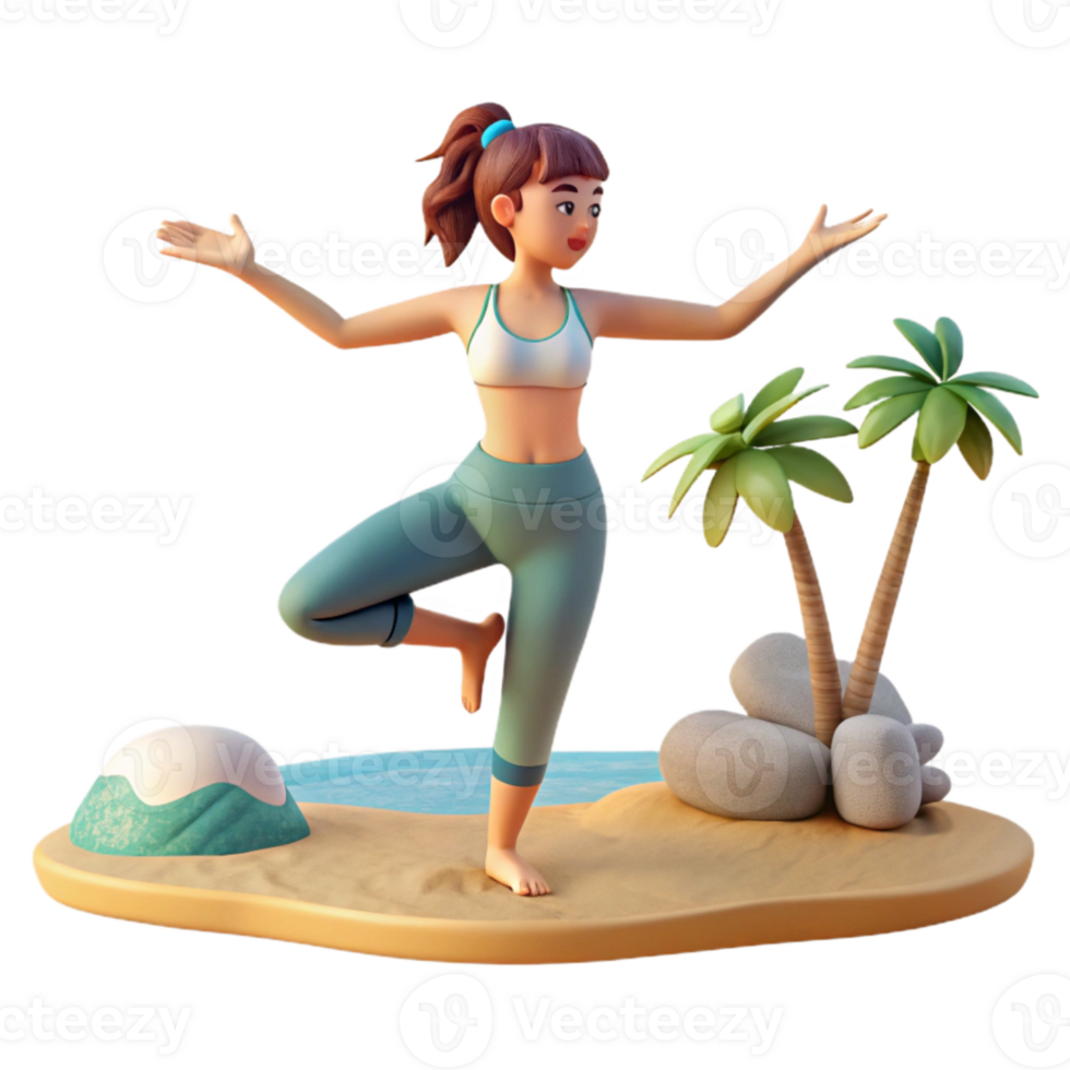 vibrant abstract Woman Practicing Yoga on Beach Transparent Background genuine png