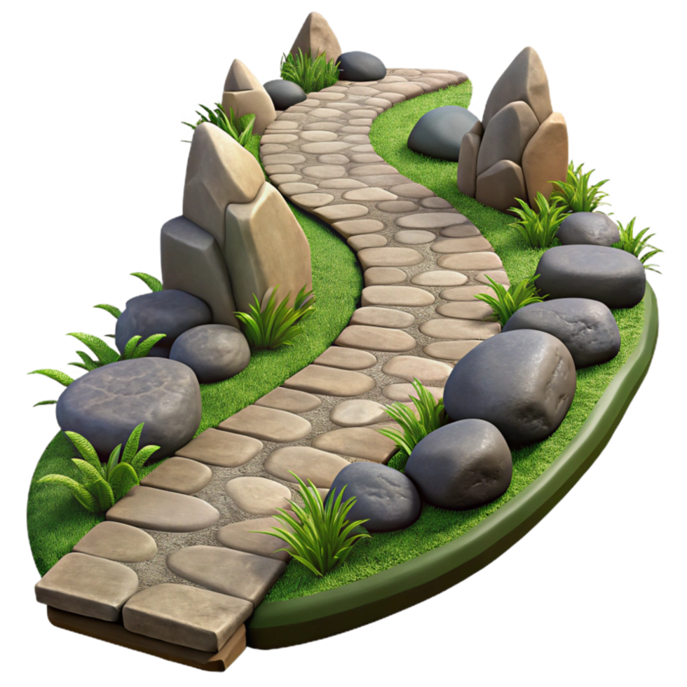 vibrant contemporary Garden Path with Stones Isolated Winding Path professional png