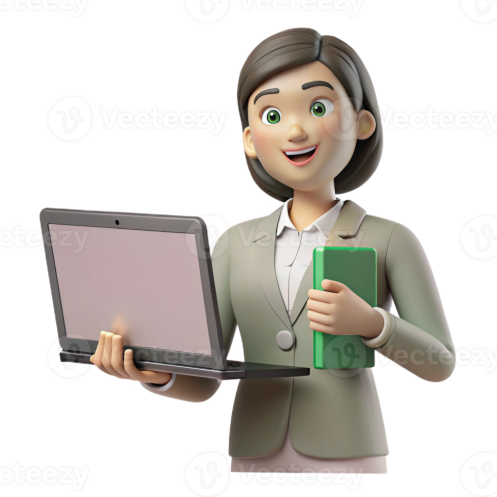 elegant artistic Woman Presenting on Laptop Screen Cutout Element high quality png
