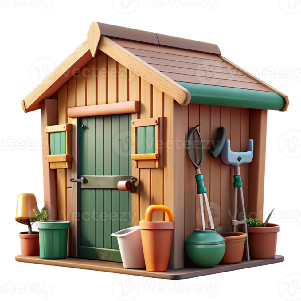 stunning abstract Garden Shed with Tools Isolated detailed png