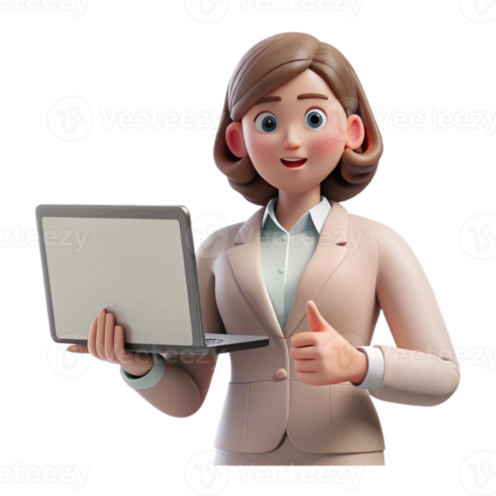 serene classic Woman Presenting on Laptop Screen Cutout Element png