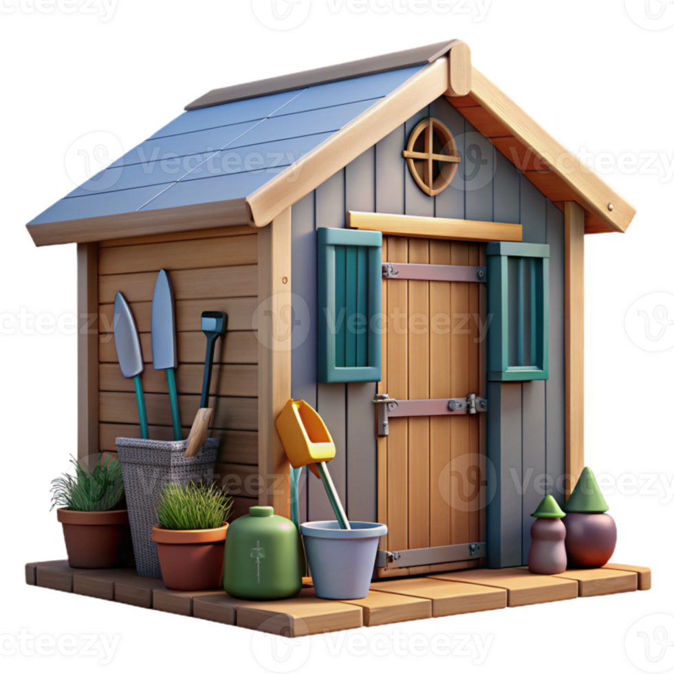impressive artistic Garden Shed with Tools Isolated png