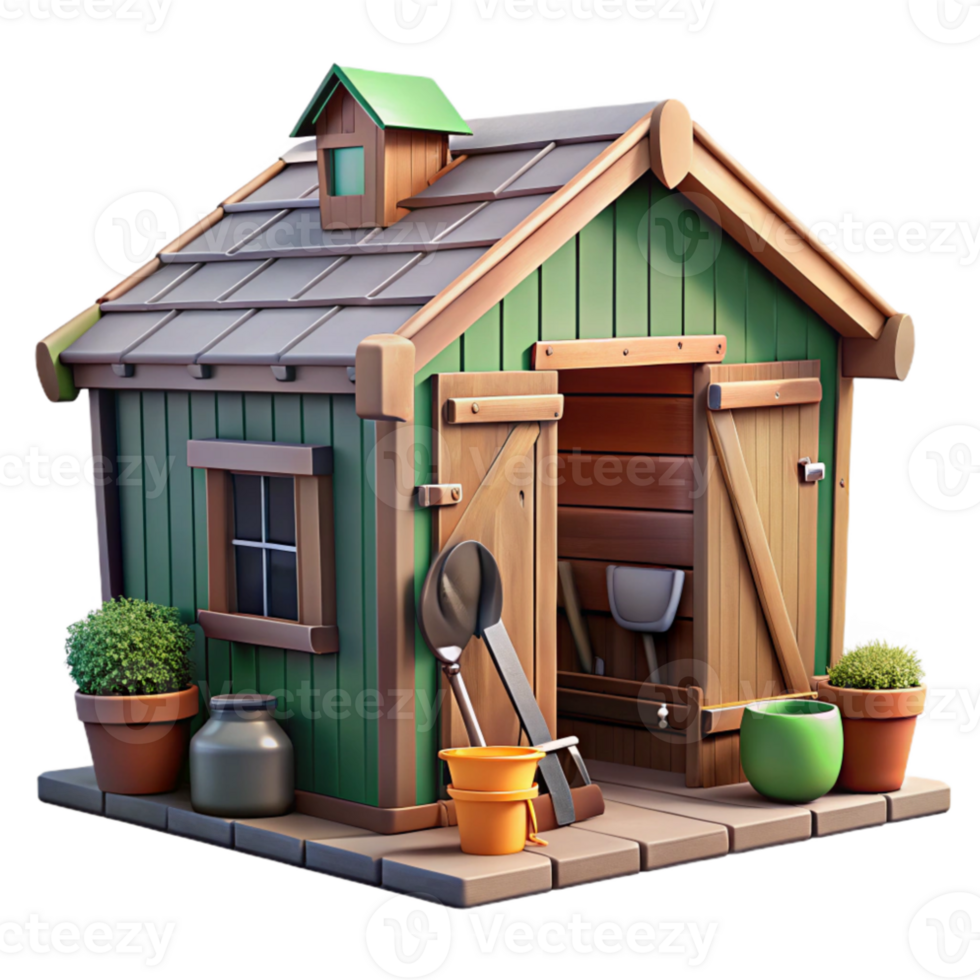 impressive abstract Garden Shed with Tools Isolated high quality png