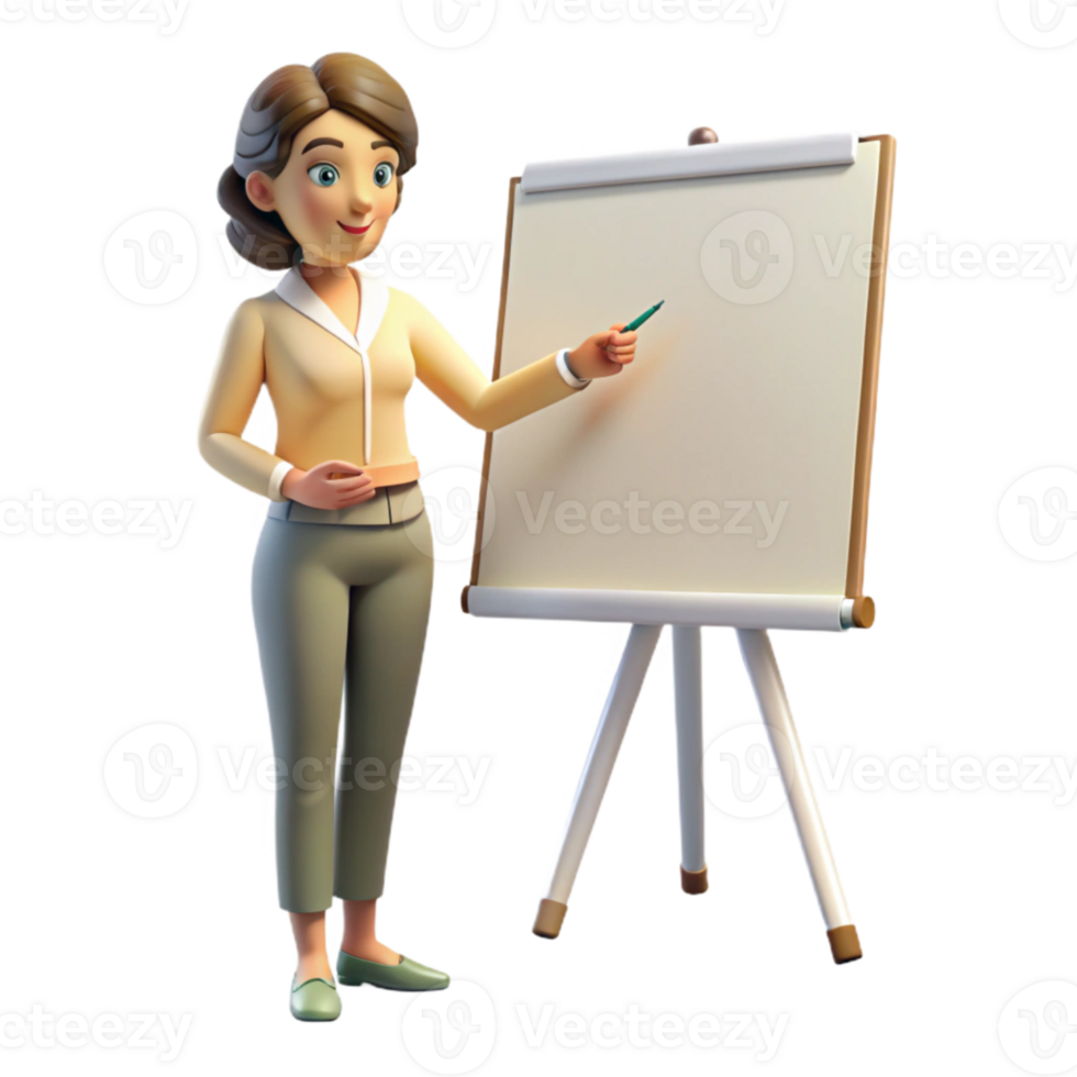 dramatic modern Woman Presenting on Whiteboard Side View Transparent Background high quality png