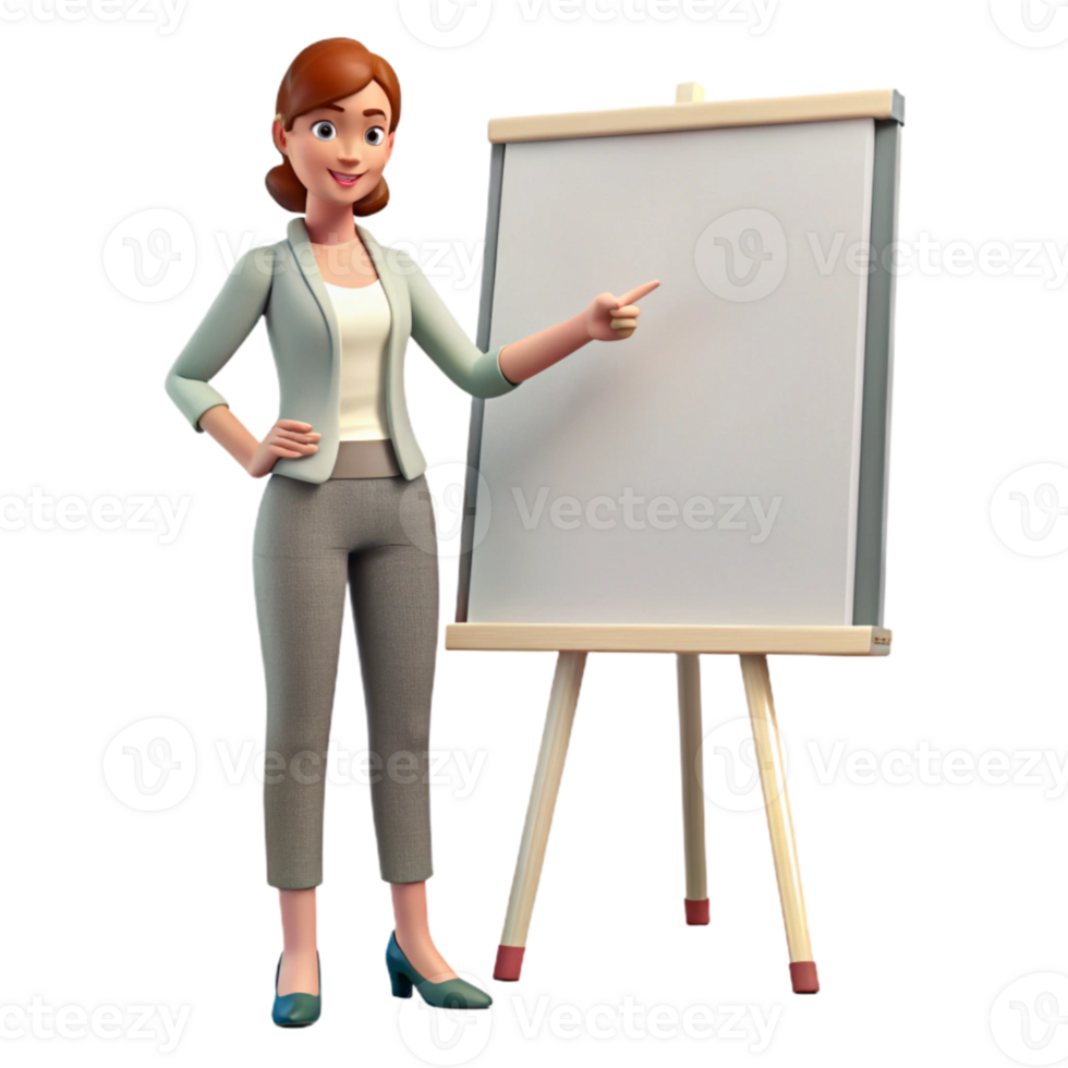 wonderful classic Woman Presenting on Whiteboard Side View Transparent Background detailed png