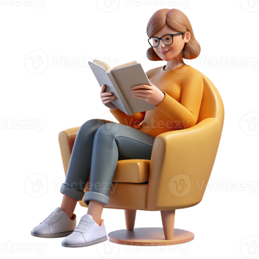 beautiful minimalist Woman Reading Book in Hammock Isolated premium png