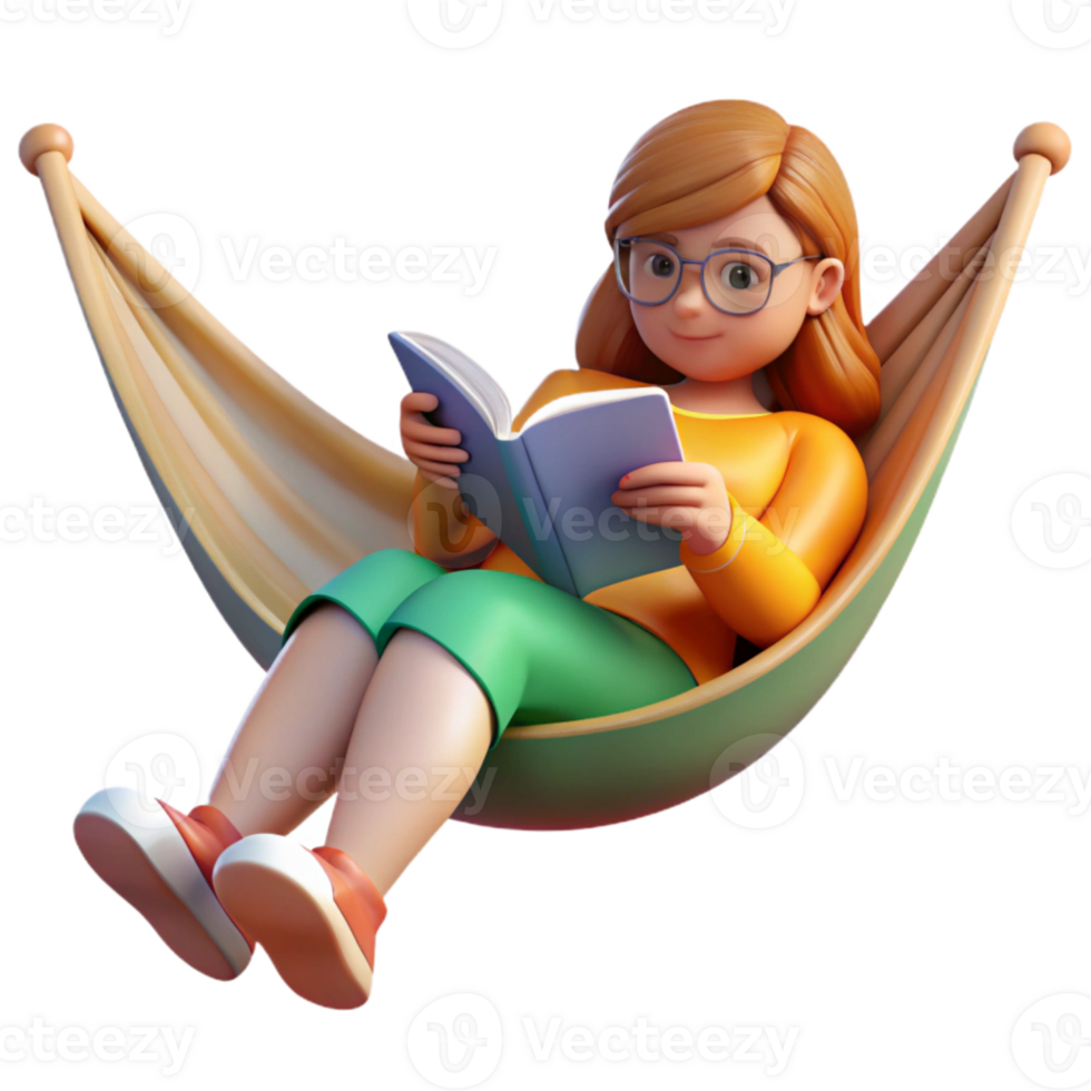 vibrant rustic Woman Reading Book in Hammock Isolated original png