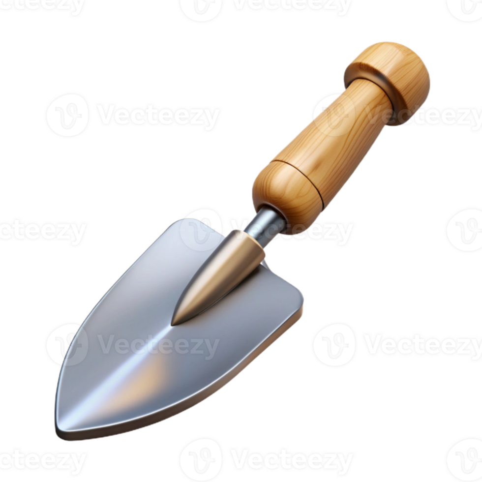 dramatic minimalist Garden Trowel Metal Isolated Cutout with Wooden Handle original png