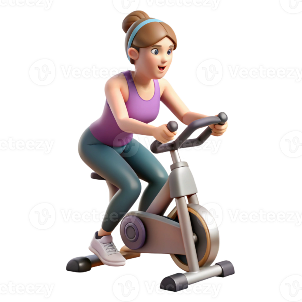 impressive vintage Woman Riding Stationary Bike Isolated Transparent Background authentic png
