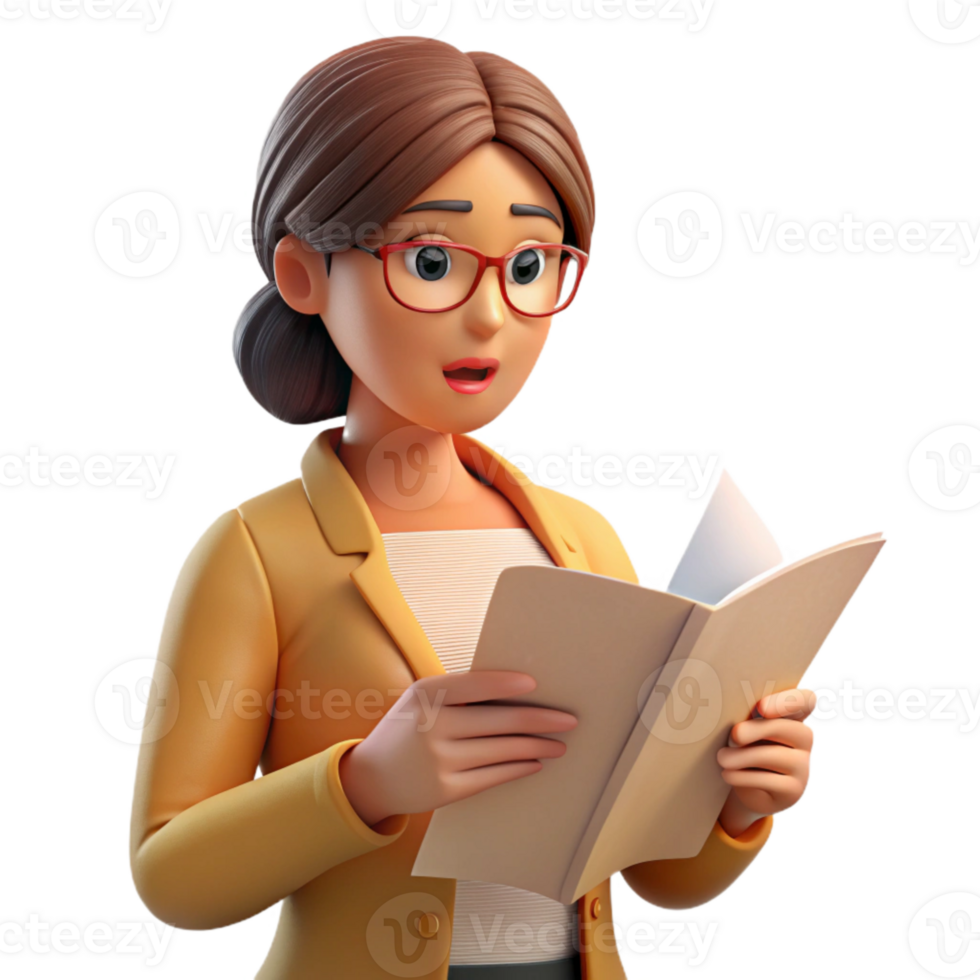 wonderful creative Woman Reading Documents Close Up with Transparent Background png