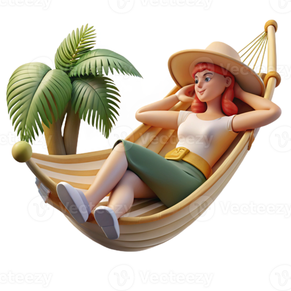 wonderful artistic Woman Relaxing in Hammock Top View Cutout original png