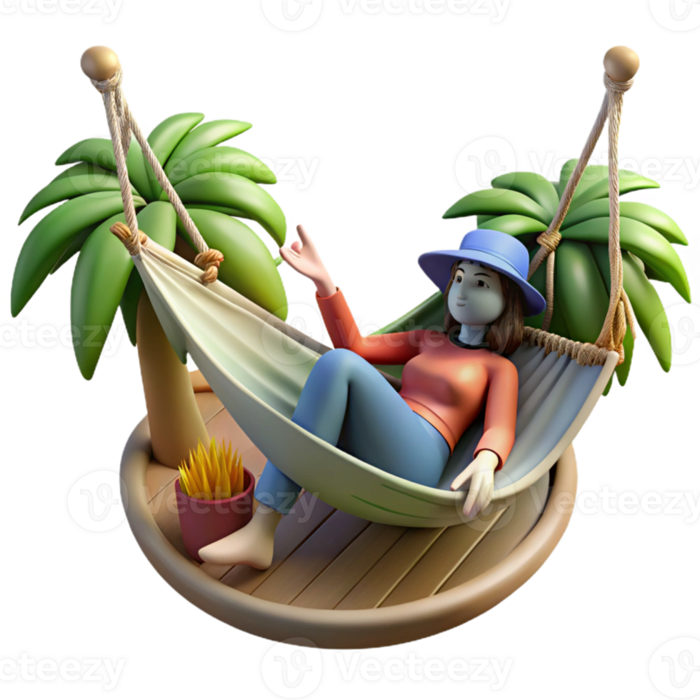 serene traditional Woman Relaxing in Hammock Top View Cutout png