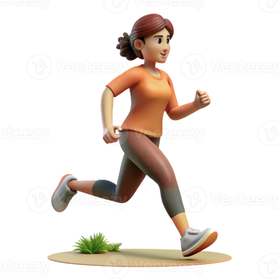 vibrant traditional Woman Running Park Path Side View Transparent Background original png