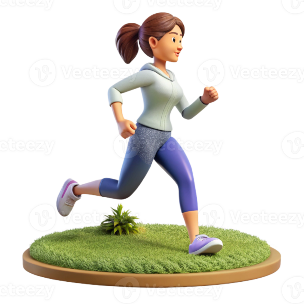 serene classic Woman Running Park Path Side View Transparent Background premium png