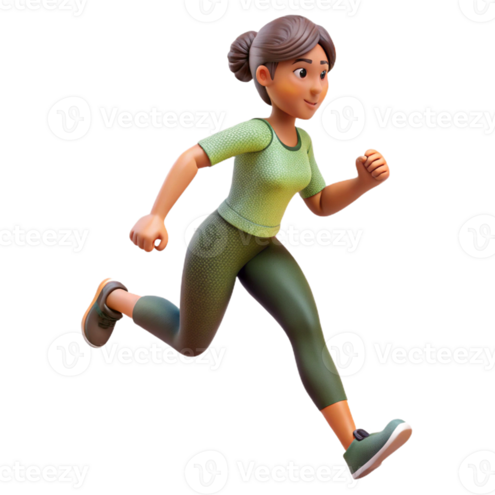 elegant minimalist Woman Running Trail Side View Transparent Background genuine png