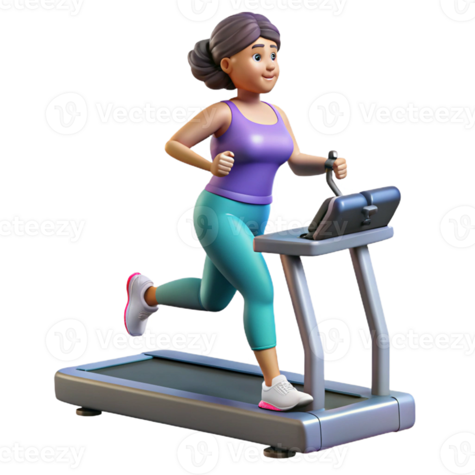 serene abstract Woman Running Treadmill Side View Isolated genuine png