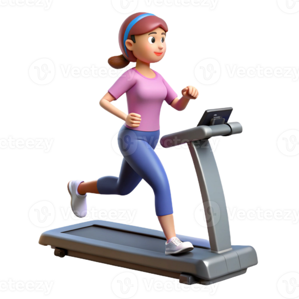 dramatic modern Woman Running Treadmill Side View Isolated high quality png