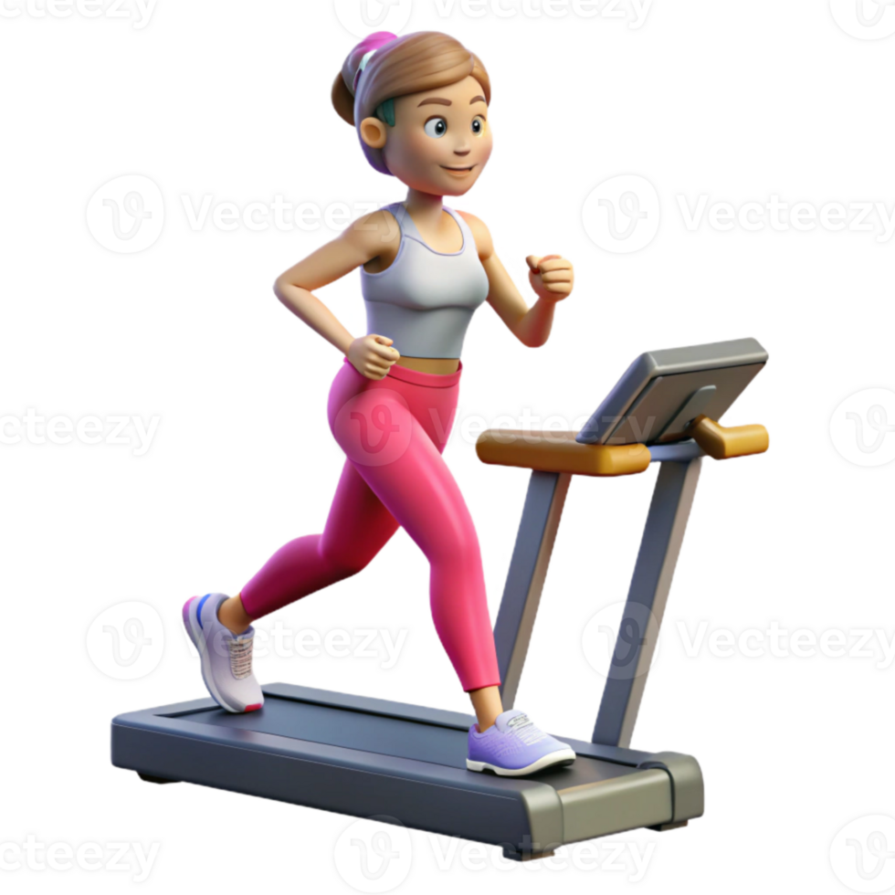 beautiful artistic Woman Running Treadmill Side View Isolated original png