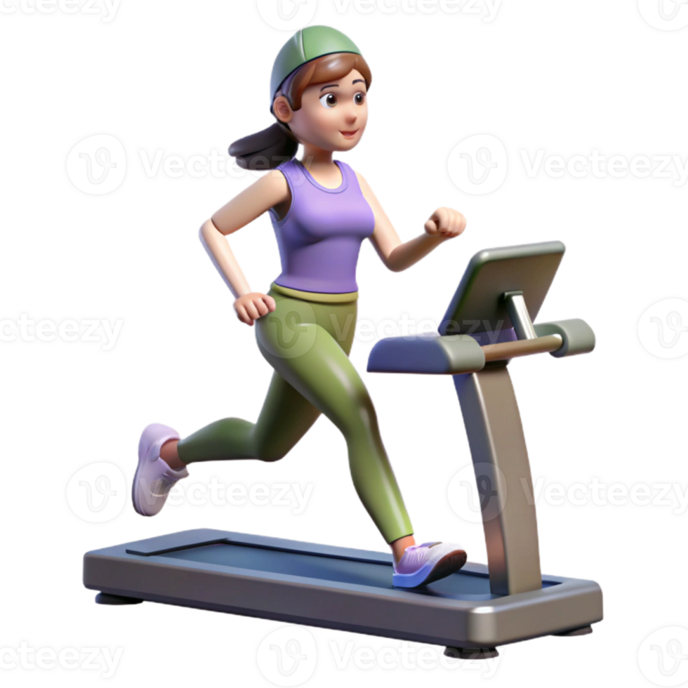 impressive minimalist Woman Running Treadmill Side View Isolated professional png