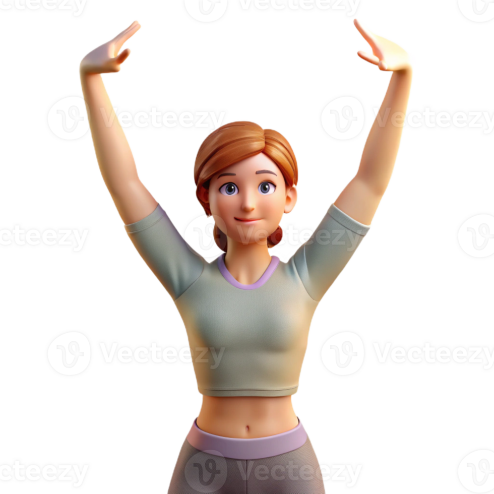 beautiful modern Woman Stretching Arms Overhead Isolated authentic png