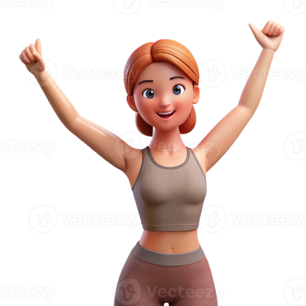 elegant creative Woman Stretching Arms Overhead Isolated exclusive png