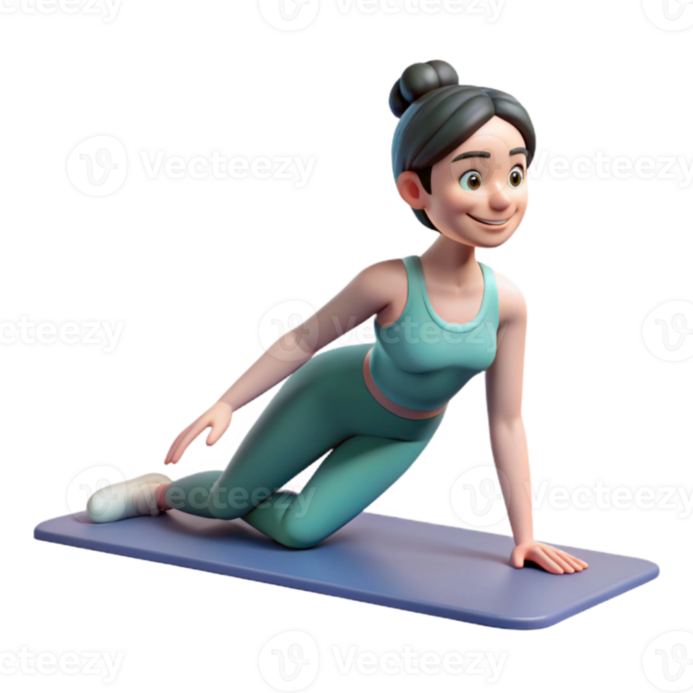 elegant traditional Woman Stretching on Yoga Mat Transparent Background detailed png