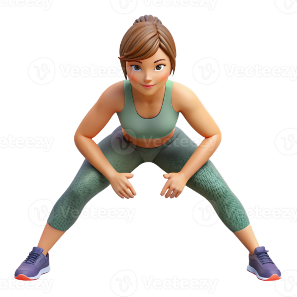 serene minimalist Woman Stretching Quads Front View Isolated high quality png