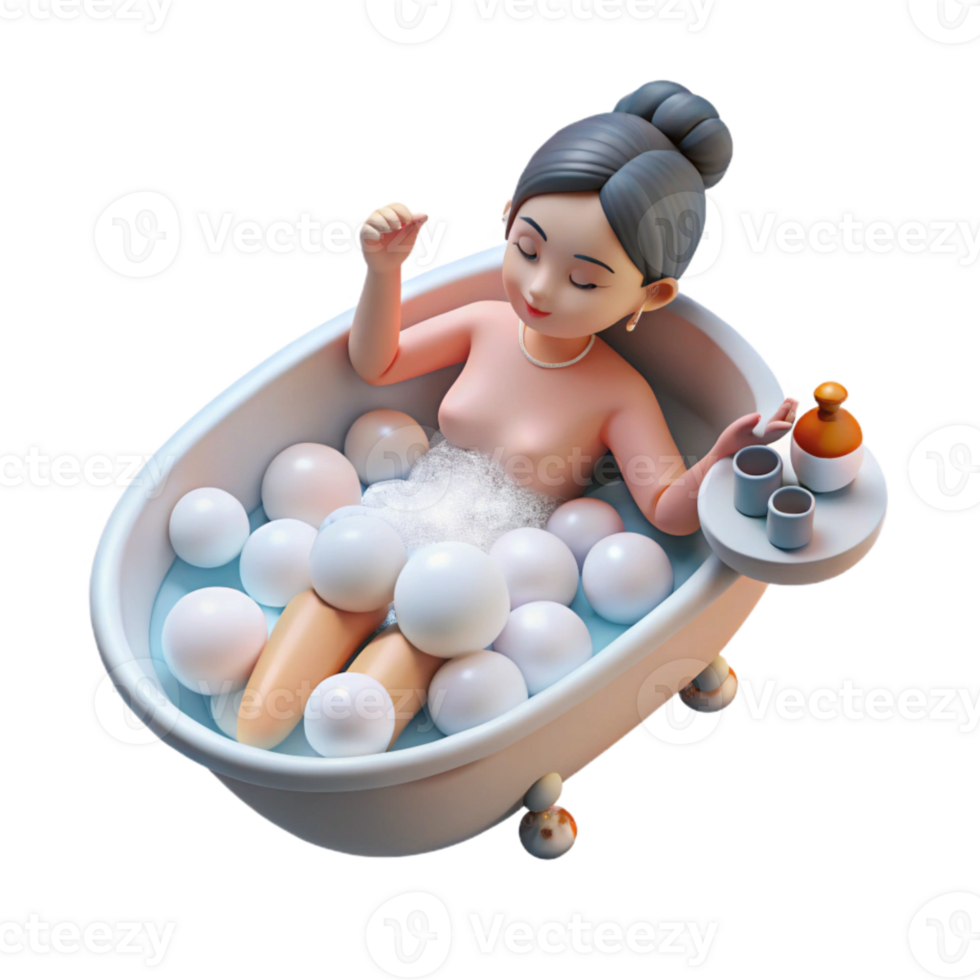 vibrant vintage Woman Taking Bath with Bubbles Top View Cutout png