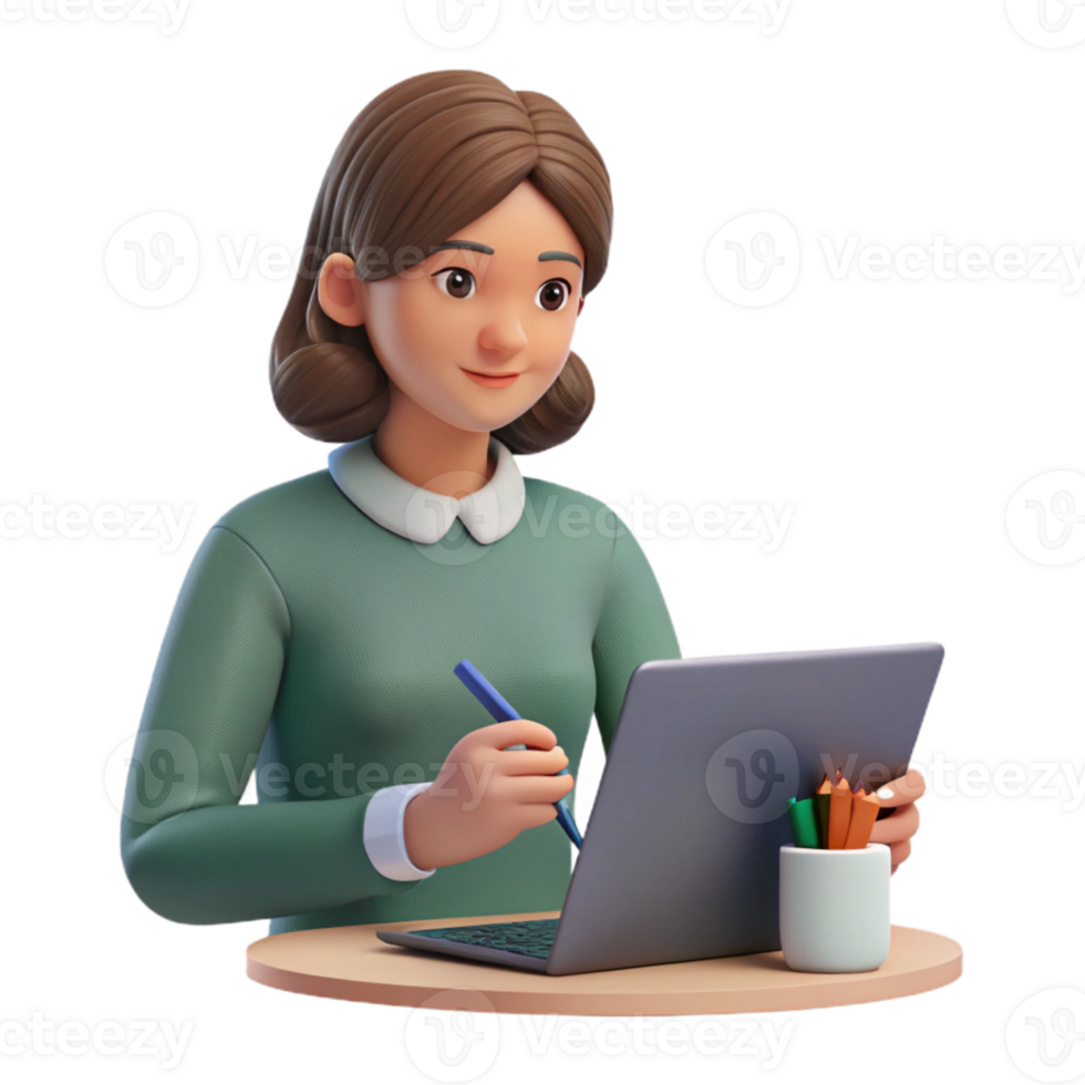 serene traditional Woman Taking Notes During Online Meeting Cutout Element authentic png