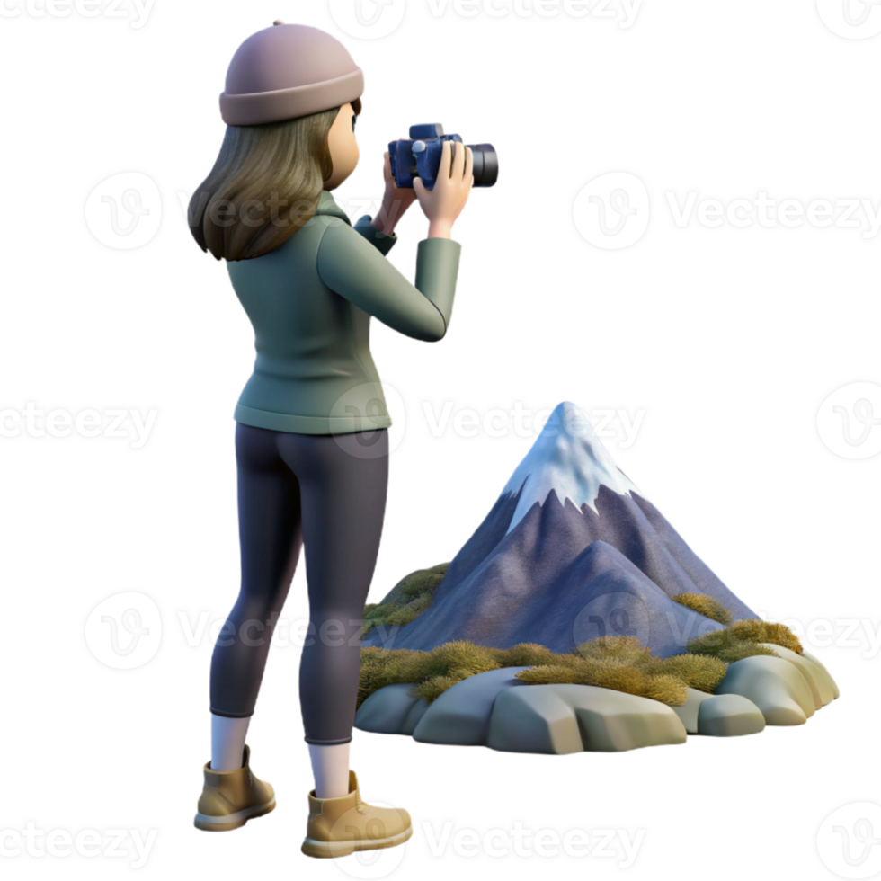stunning artistic Woman Taking Photo of Mountain View Transparent Background high resolution png