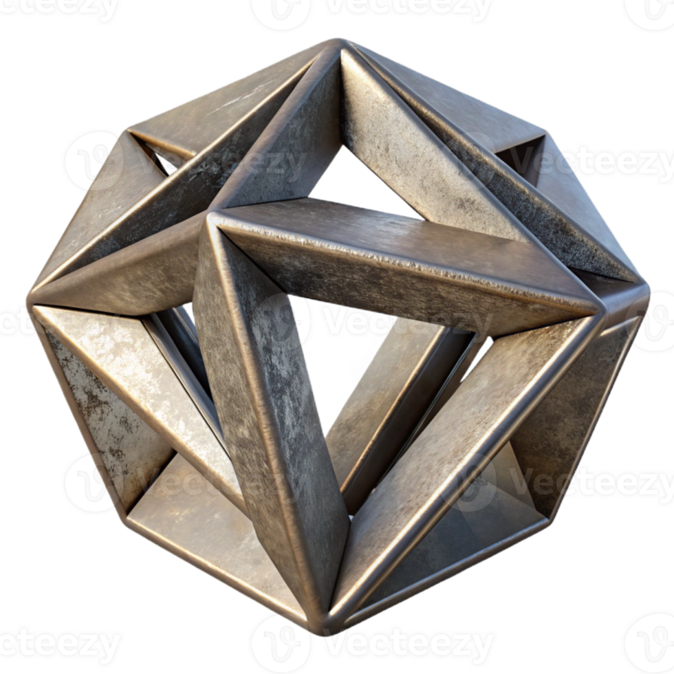 vibrant artistic Geometric Metal Sculpture Brushed Finish Transparent Background detailed png