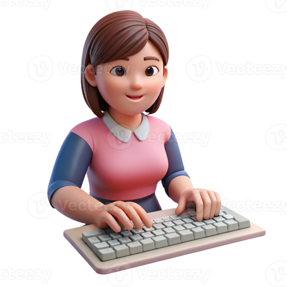 serene contemporary Woman Typing on Keyboard Close Up Isolated Element detailed png