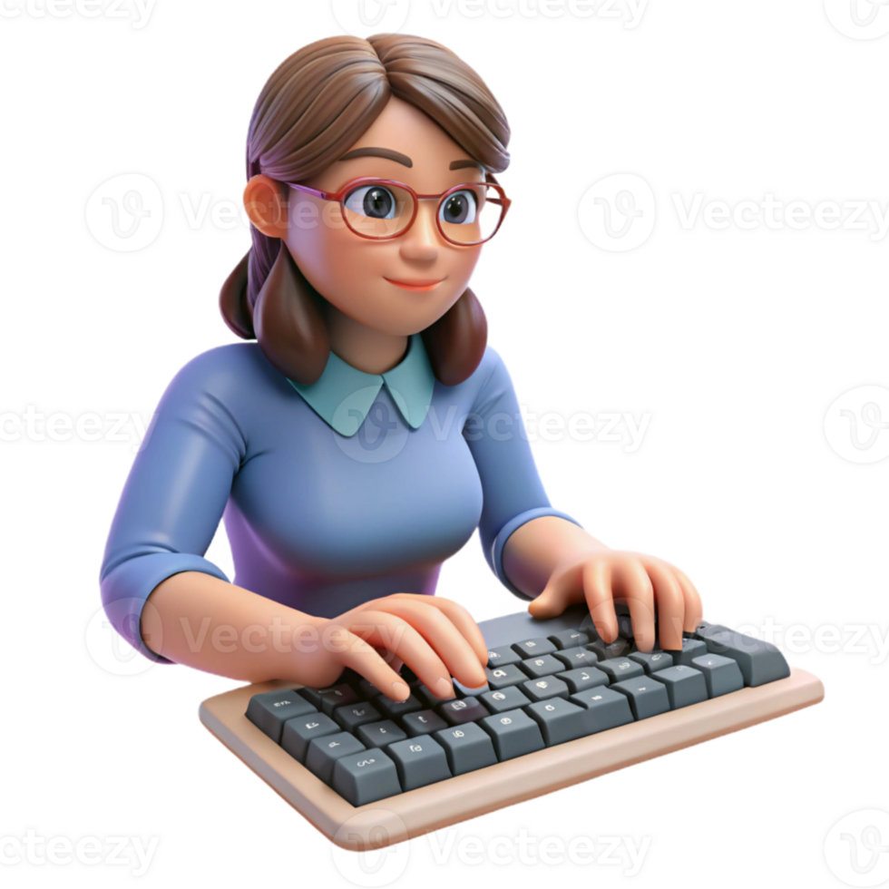 elegant traditional Woman Typing on Keyboard Close Up Isolated Element detailed png