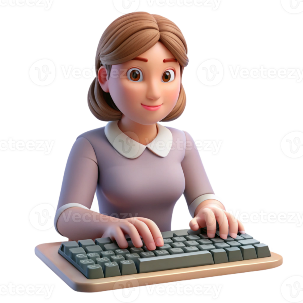 magnificent modern Woman Typing on Keyboard Close Up Isolated Element authentic png