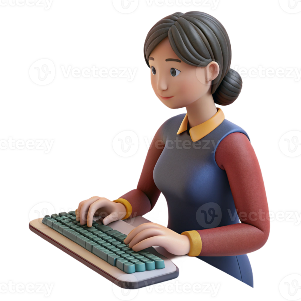 extraordinary vintage Woman Typing on Keyboard Close Up Isolated Element high quality png