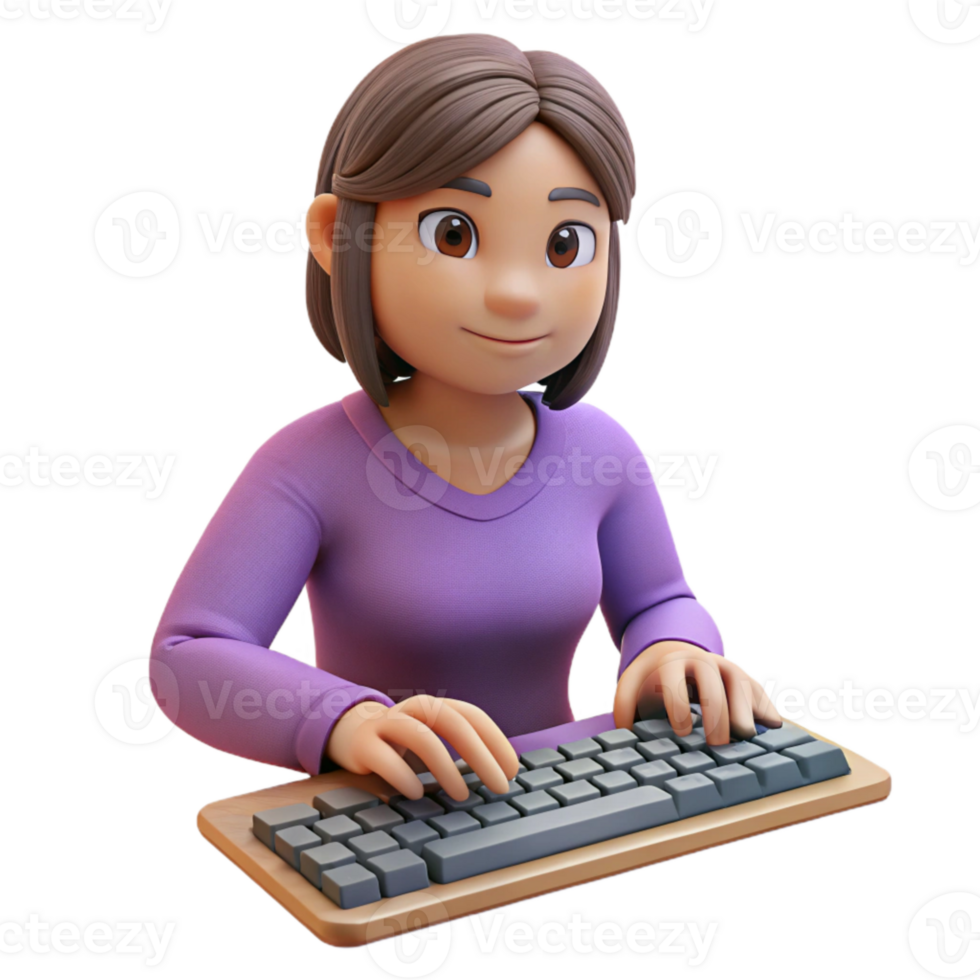 wonderful minimalist Woman Typing on Keyboard Close Up Isolated Element high quality png
