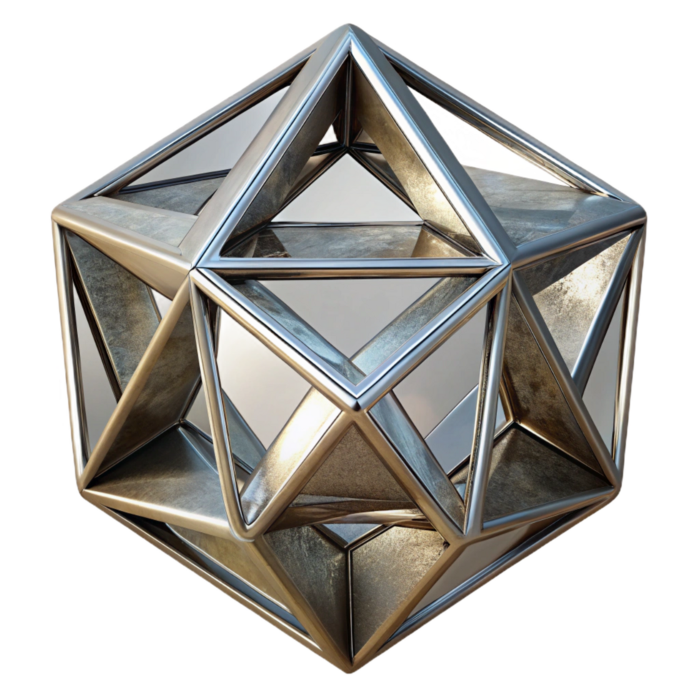 beautiful traditional Geometric Metal Sculpture Mirrored Finish Transparent Background professional png