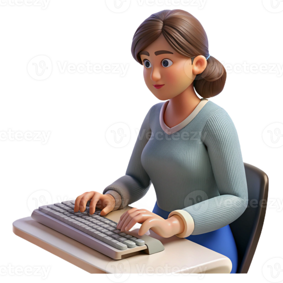 serene vintage Woman Typing on Keyboard Close Up Isolated Element png