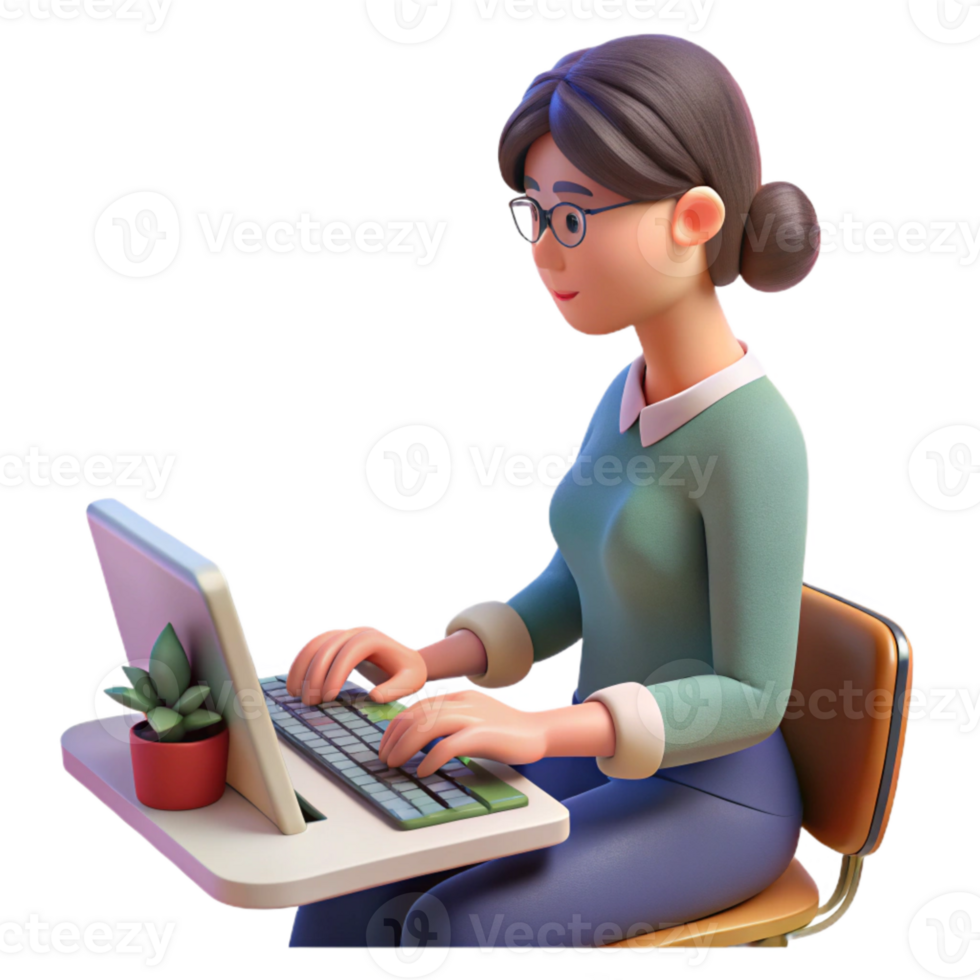 serene vintage Woman Typing on Keyboard Close Up Isolated Element genuine png