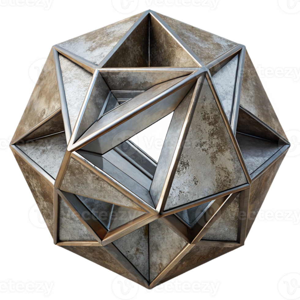 dramatic minimalist Geometric Metal Sculpture Mirrored Finish Transparent Background exclusive png
