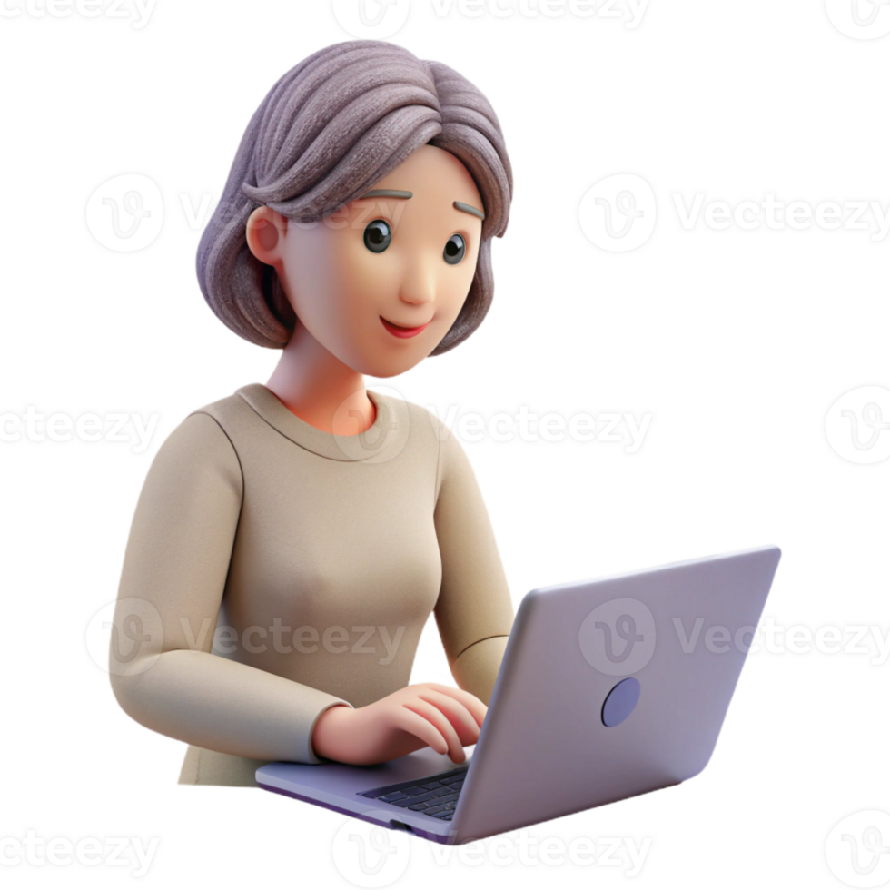 impressive creative Woman Typing on Laptop Keyboard Cutout Element high resolution png
