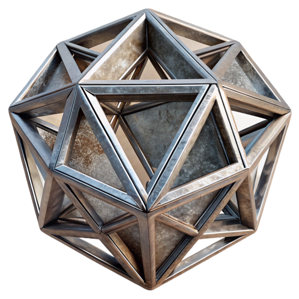 vibrant minimalist Geometric Metal Sculpture Mirrored Finish Transparent Background detailed png