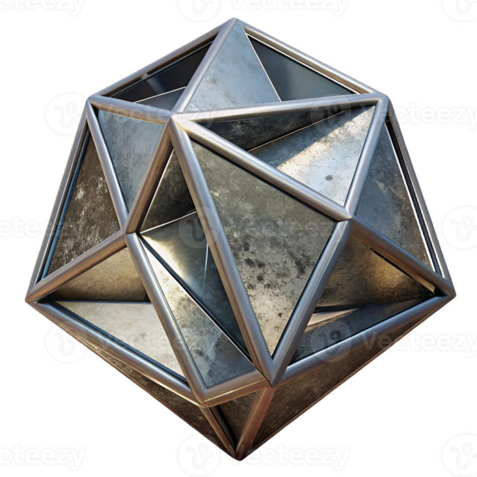 serene contemporary Geometric Metal Sculpture Reflective Surface Transparent Background detailed png