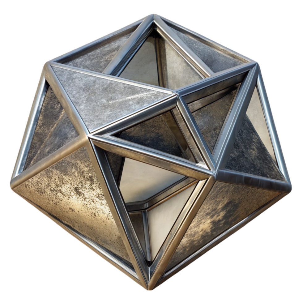 vibrant traditional Geometric Metal Sculpture Reflective Surface Transparent Background png