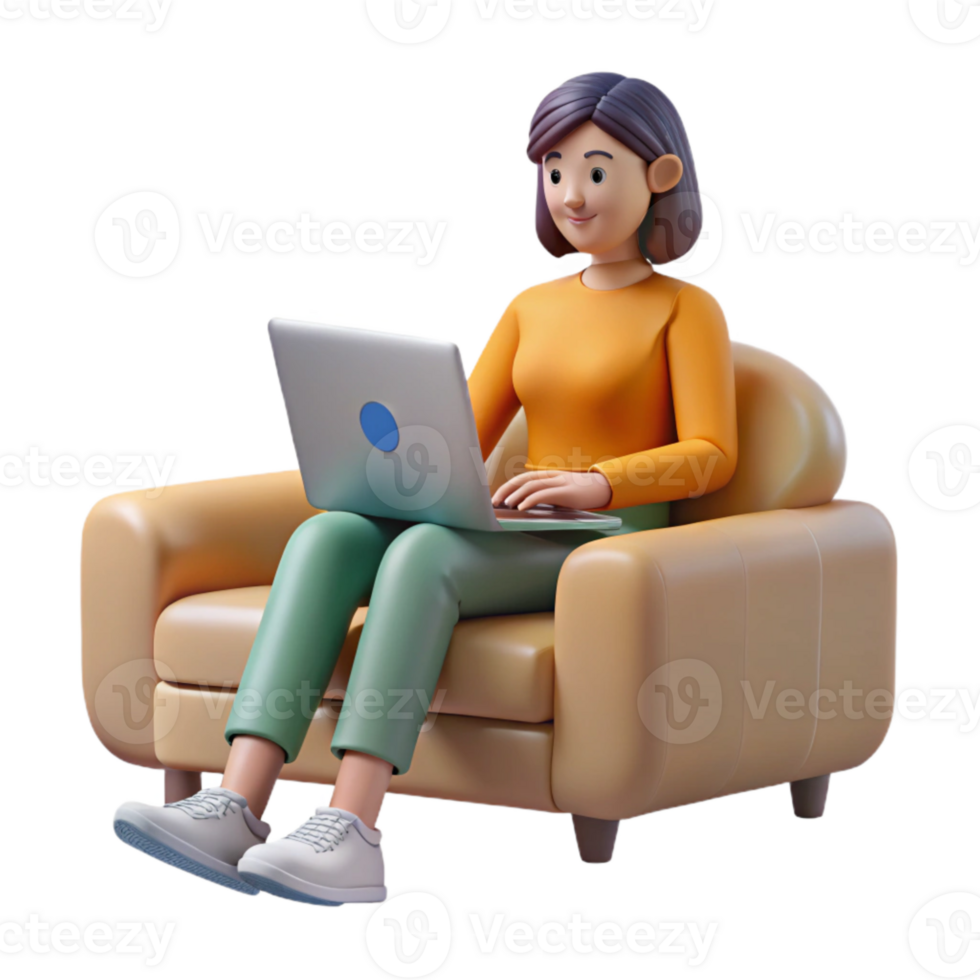 wonderful traditional Woman Using Laptop on Sofa Transparent Cutout genuine png