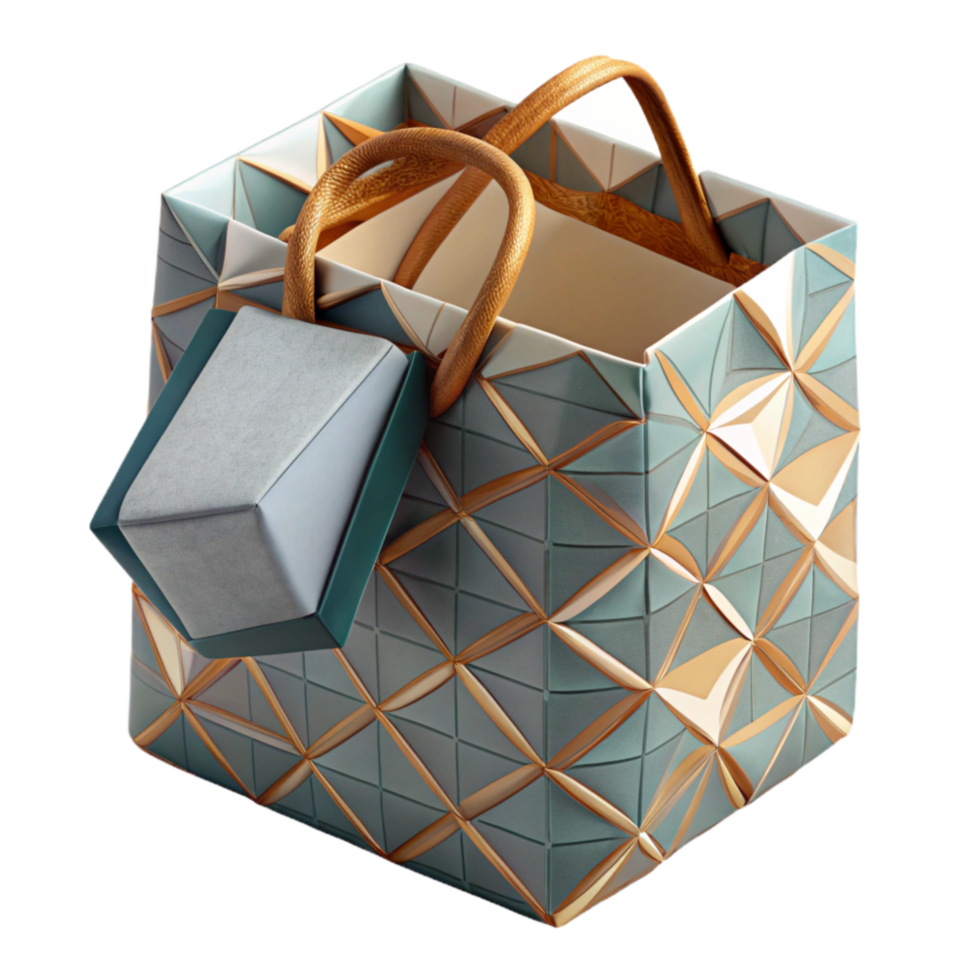 elegant artistic Geometric Patterned Gift Bag Top View Transparent Background detailed png
