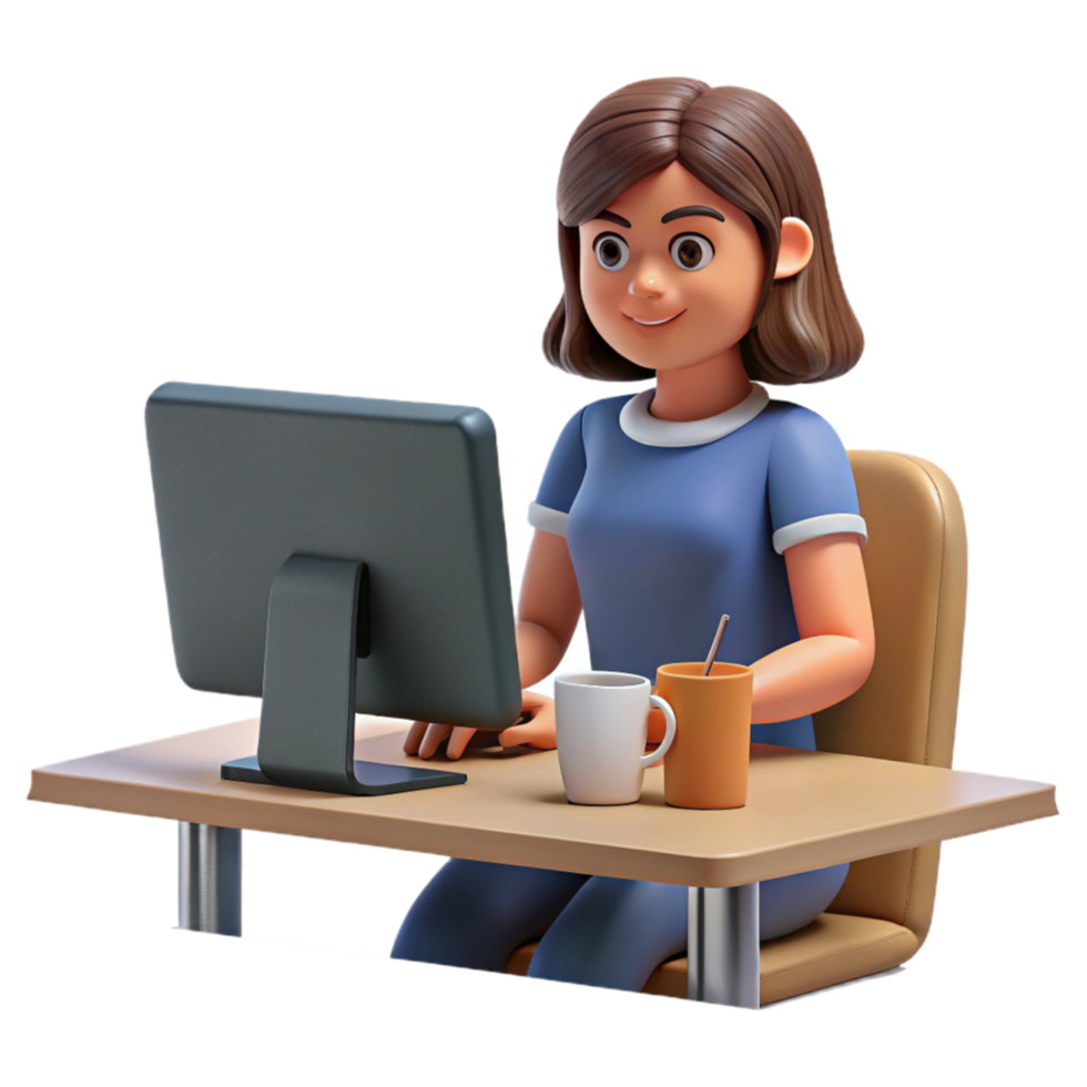 magnificent minimalist Woman Working on Desktop Computer Close Up Cutout original png